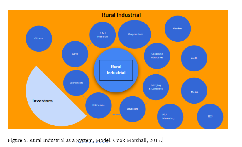 A chart that shows the stakeholders and relationships in a rural industrial sector in the US.